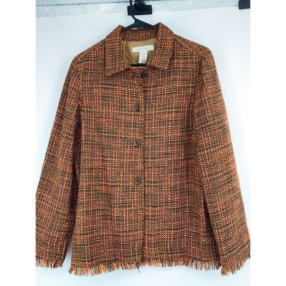 c.l.o.t.h.e.s. Size Large Fall Orange Tweed Blazer Fringe Hem Lined 1273 - Picture 1 of 9
